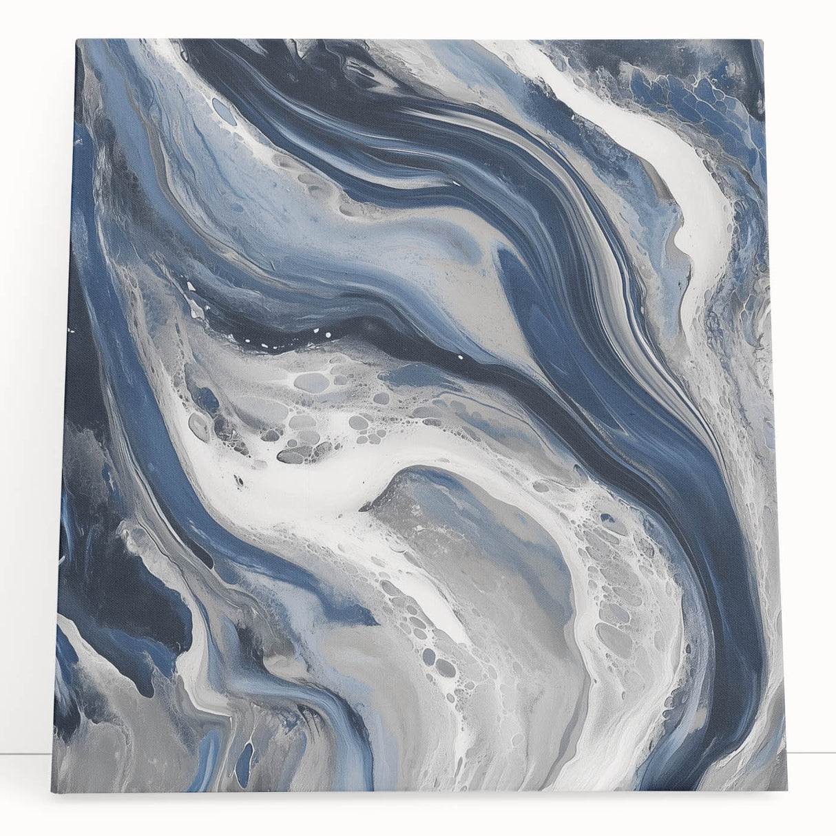 Modern Abstract Wall Art – Navy and Gray Fluid Acrylic Canvas