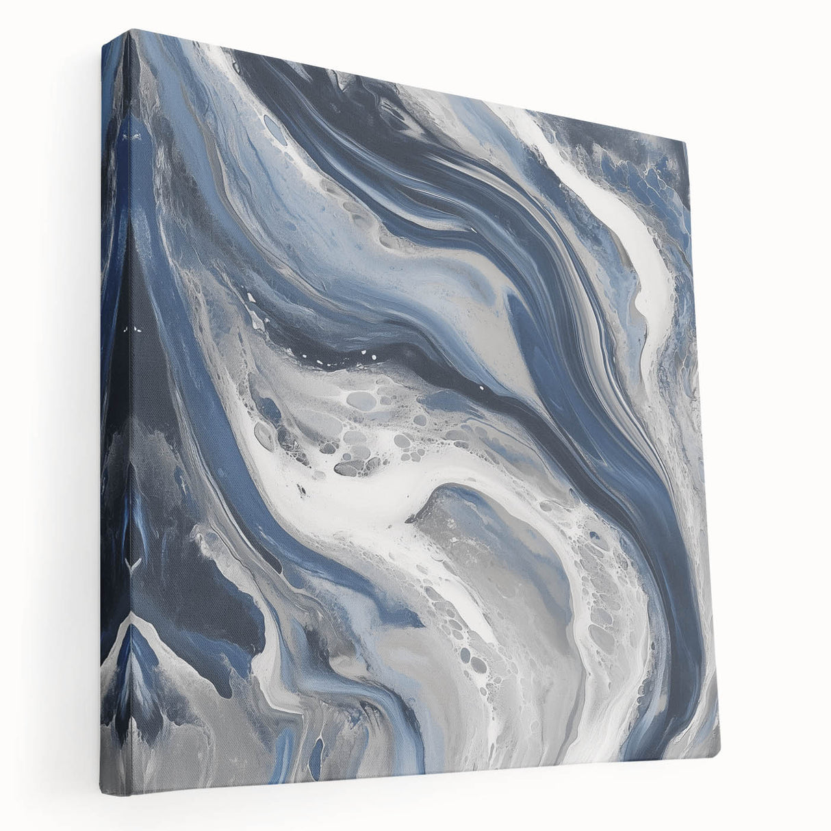 Modern Abstract Wall Art – Navy and Gray Fluid Acrylic Canvas