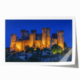 Detailed landscape illustration of a majestic castle surrounded by lush greenery, printed on high-quality canvas and rolled for easy transport, ideal for home decor.