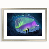 Framed silver landscape artwork showcasing a stunning cave scene, accentuated with a white mat, ideal for home decor and enhancing interior aesthetics.