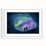 Framed landscape artwork showcasing intricate cave designs in natural tones, presented with a white mat and a sleek black frame, perfect for modern decor.