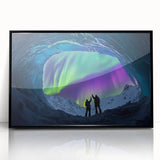 Framed acrylic artwork showcasing a stunning landscape with caves, featuring a sleek black frame. Ideal for modern decor, adding depth to any room.