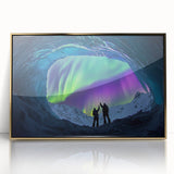 Framed acrylic artwork showcasing a stunning landscape with intricate cave formations and golden accents, ideal for modern home decor and art enthusiasts.