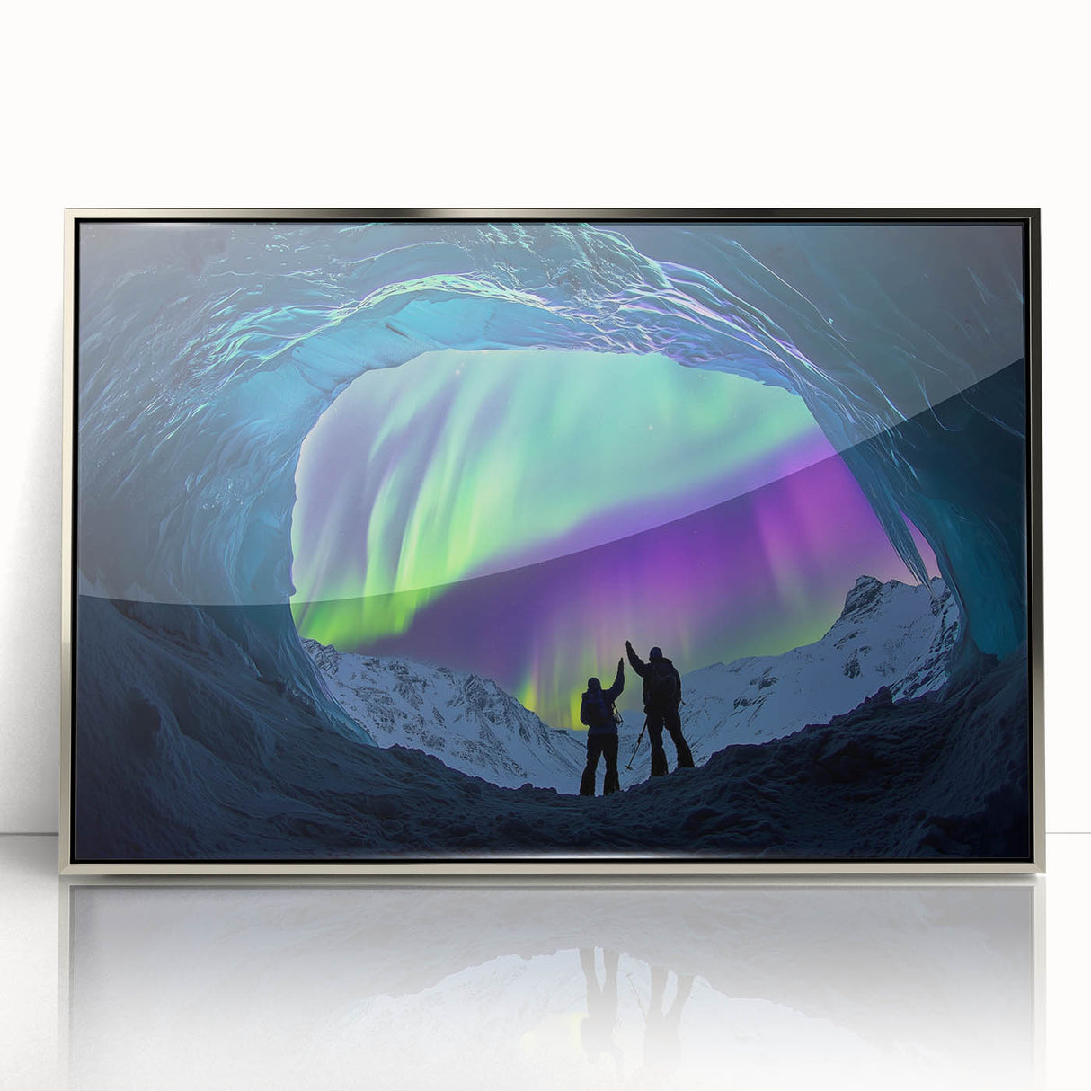 Framed acrylic artwork featuring a stunning landscape of caves, showcasing intricate details and vibrant colors, perfect for modern home decor.