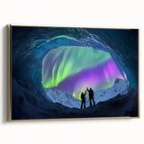 Framed canvas artwork showcasing a stunning landscape with cave formations, featuring gold accents, ideal for modern home decor, and adding elegance to any room.