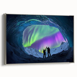 Framed canvas artwork showcasing a stunning landscape with intricate cave details, featuring a silver frame that enhances the visual appeal, perfect for modern decor.