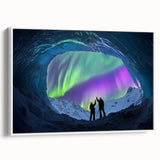 Framed canvas artwork depicting a stunning landscape with intricate cave formations, presented in a modern white frame, perfect for enhancing home decor.