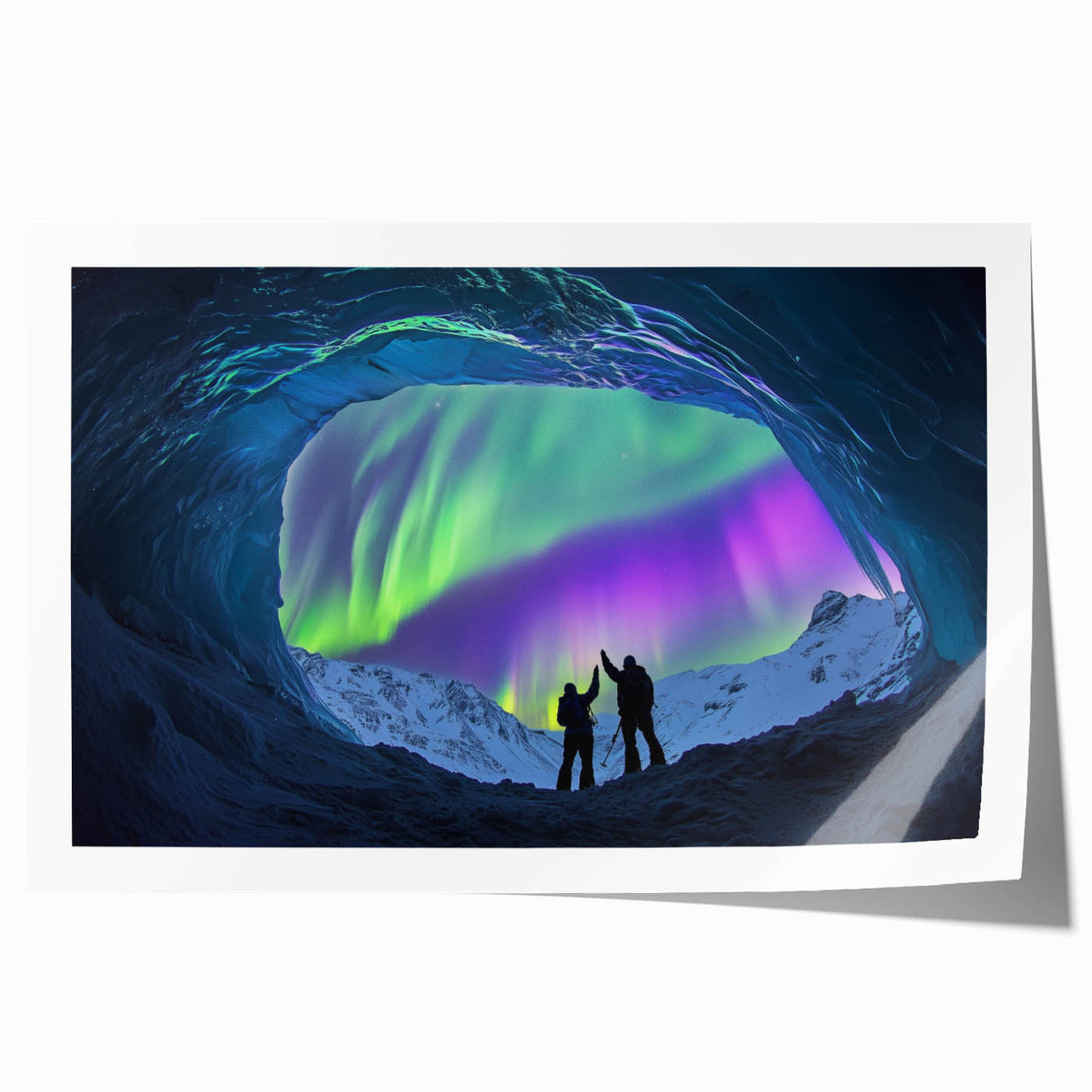 Abstract landscape artwork featuring vibrant colors and intricate cave designs, showcased as a rolled print in a protective cardboard tube, ideal for home decor.