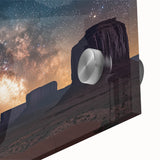 Close-up view of an acrylic glass artwork depicting vibrant cliffs and landscapes, showcasing intricate details and vivid colors, perfect for modern home decor.