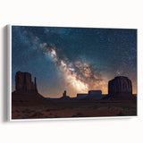 Framed canvas artwork depicting a stunning landscape with dramatic cliffs, featuring a white frame. Ideal for home decor, this piece adds a serene touch to any space.