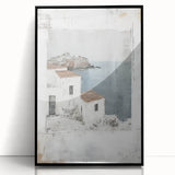 Framed abstract architecture wall art featuring geometric shapes in black and white, displayed from a front view, ideal for modern home decor.