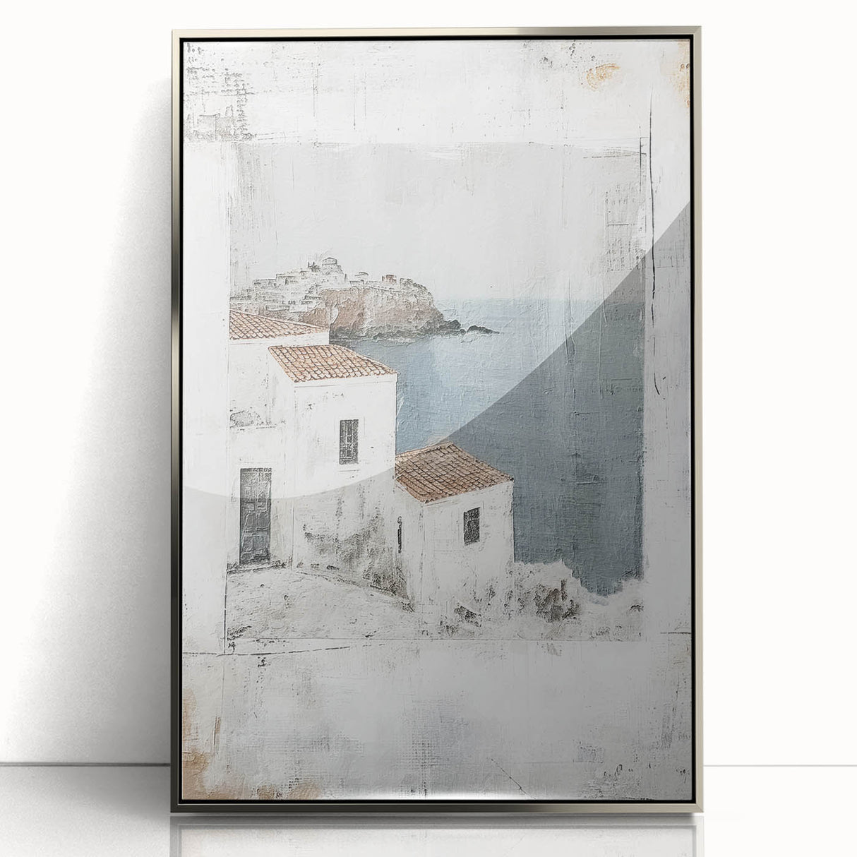 Framed acrylic wall art featuring abstract architectural design in silver tones, showcasing modern aesthetic appeal and sophisticated style for interior decor.