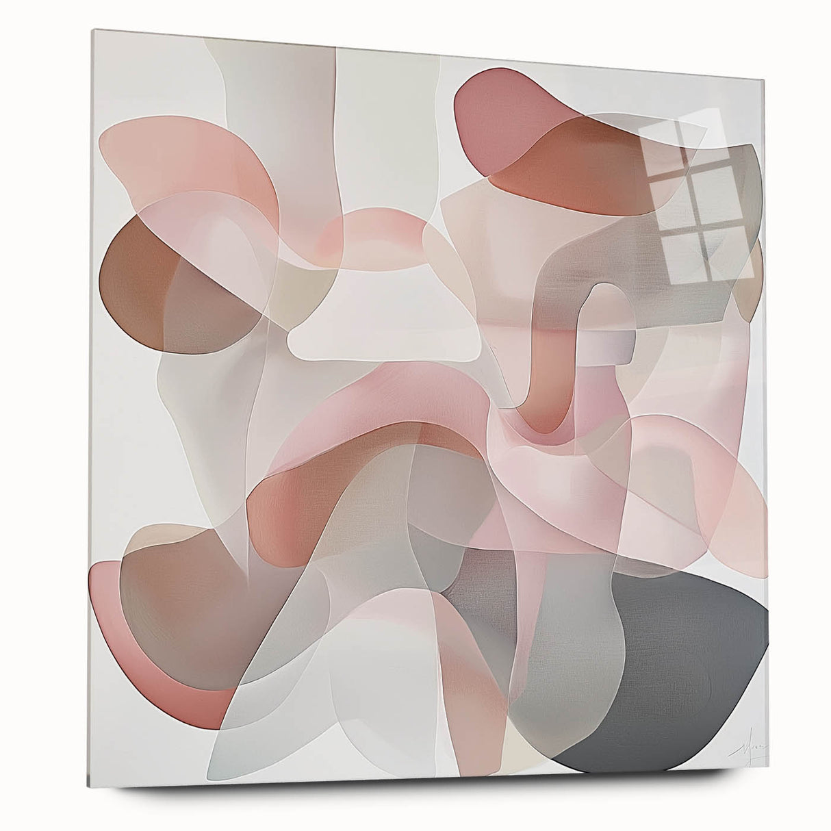 Abstract geometric acrylic glass artwork showcasing a vibrant, colorful design, viewed from the side, ideal for modern home decor and art enthusiasts.