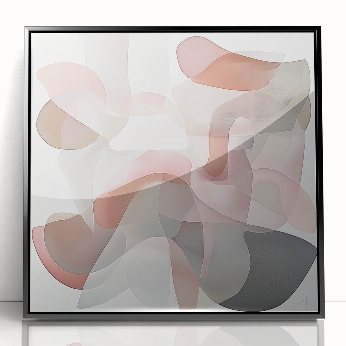 Framed geometric abstract wall art in black, showcasing sharp angles and minimalist design. Ideal for modern decor, adding a sophisticated touch to any space.
