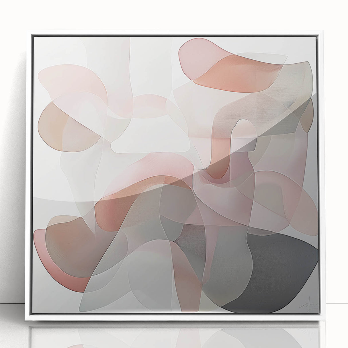 Framed abstract geometric wall art in white and gray tones, showcasing a modern design with clean lines and sharp angles, perfect for contemporary home decor.