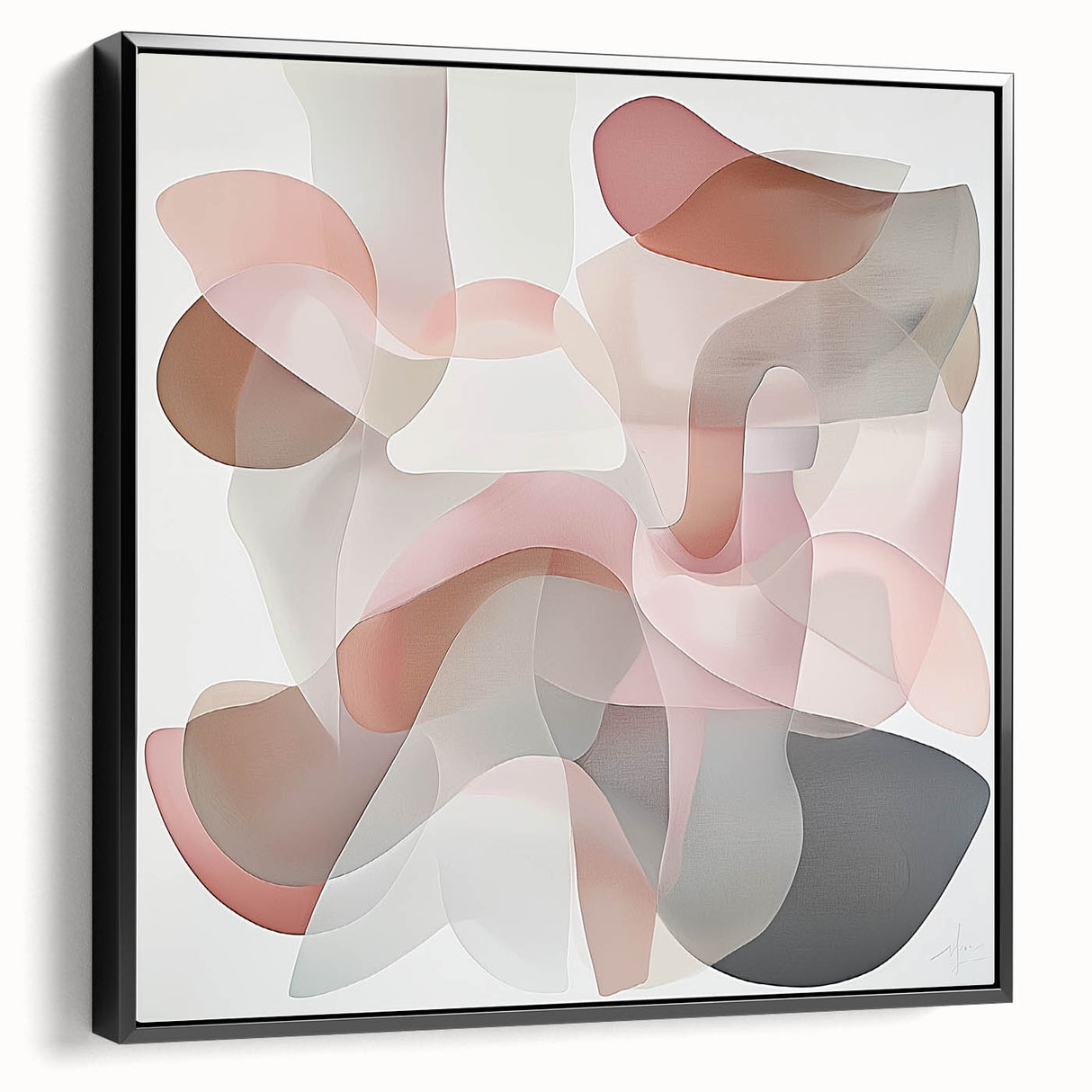 Framed abstract geometric canvas artwork in black, showcasing intricate patterns and textures, ideal for modern home decor and artistic interiors.