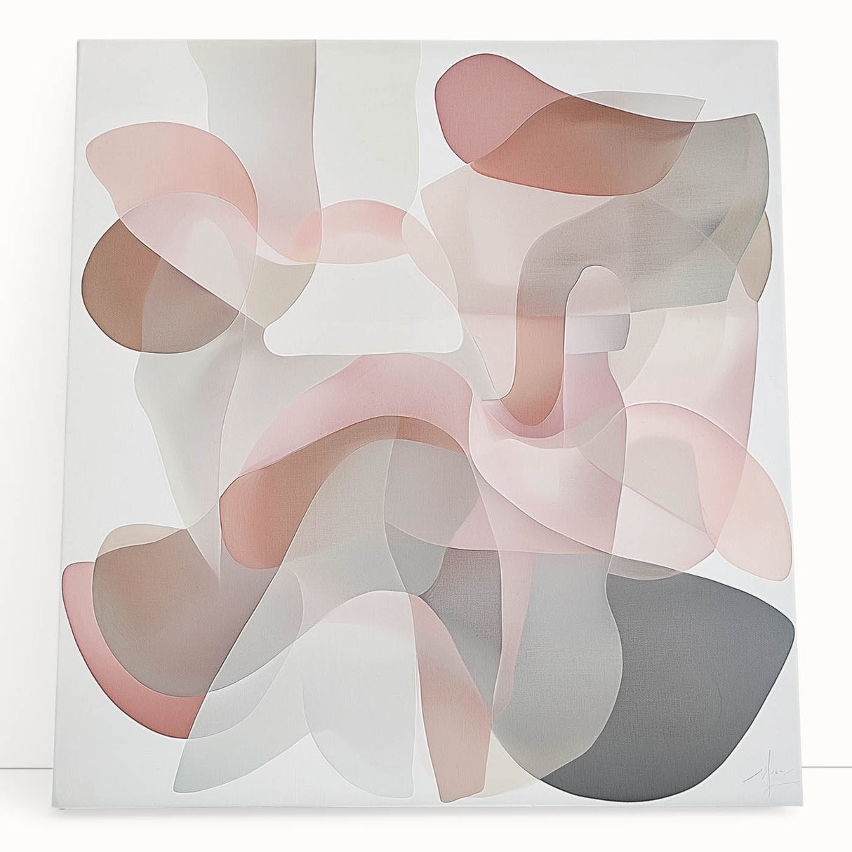 Abstract geometric canvas artwork featuring vibrant colors and sharp angles, leaning against a minimalist wall, perfect for modern home decor.