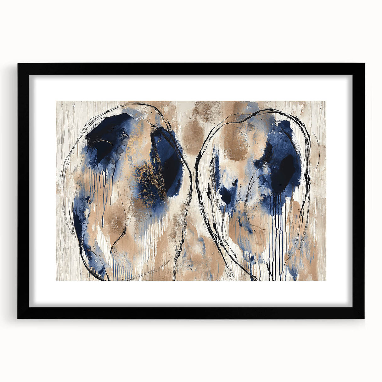 Abstract black frame showcasing a modern design with colorful splatter patterns, ideal for contemporary home decor. Perfect for adding a vibrant touch to any room.