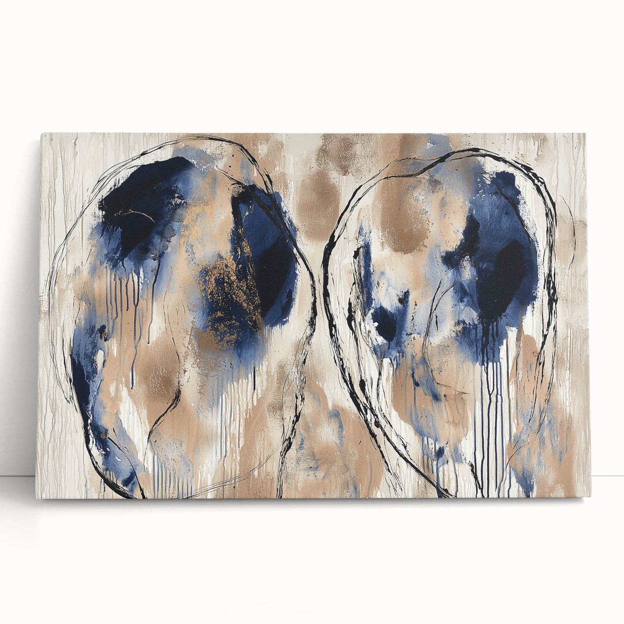 Abstract splatter art canvas featuring vibrant colors of blue, yellow, and pink, ideal for modern home decor, showcasing dynamic patterns and artistic expression.