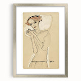 Vintage Art Deco Wall Art - Elegant Portrait with Soft Red Accents