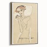 Vintage Art Deco Wall Art - Elegant Portrait with Soft Red Accents
