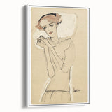 Vintage Art Deco Wall Art - Elegant Portrait with Soft Red Accents