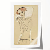 Vintage Art Deco Wall Art - Elegant Portrait with Soft Red Accents
