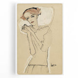 Vintage Art Deco Wall Art - Elegant Portrait with Soft Red Accents