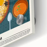 Large abstract wall art on acrylic glass featuring an array of colorful food dishes, ideal for dining room decor.