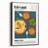 Black and white framed canvas depicting vintage poster art of various food dishes, suitable for bedroom wall decor.