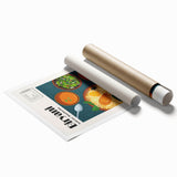Extra large rolled print featuring a variety of illustrated food dishes in muted earth tones.