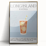 Art Deco poster of food and drinks in gold frame, ideal for modern kitchen wall decor.