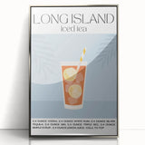 Large art print of a mid-century modernist food and drinks motif in silver frame, ideal for modern kitchen decor.