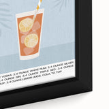 Close-up of black wall art featuring colorful, textured food and drink imagery on a framed canvas.