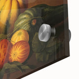 Close-up of large abstract wall art featuring vibrant fruit designs on acrylic glass, ideal for dining room decor.