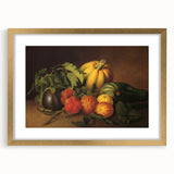Extra large abstract art print featuring textured fruits in vibrant colors, framed in gold, ideal for living room decor.
