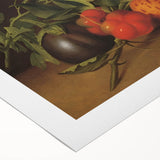 Art deco poster featuring vibrant fruits on rolled canvas, suitable for dining room wall decor.