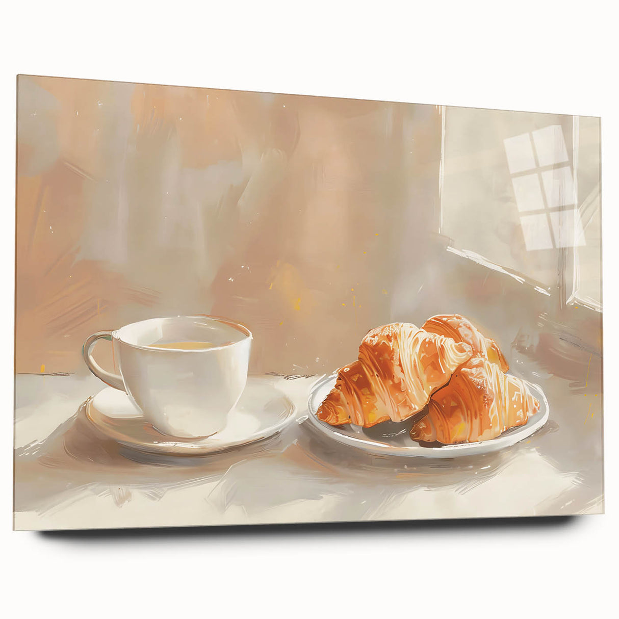 Large abstract wall art featuring assorted pastries in soft pastel shades on acrylic glass.