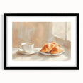 Extra large abstract art print featuring colorful pastries, displayed in a black frame with mat, ideal for living room decor.