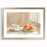 Textured art print of abstract pastries in muted earth tones, framed in silver, ideal for kitchen or dining room decor.