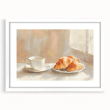 Abstract art print featuring assorted pastries in muted pastel shades, framed with a white mat.