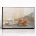Large abstract wall art featuring an assortment of pastries in muted earth tones, framed in black acrylic.