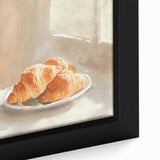Close-up of a framed canvas featuring a textured depiction of colorful pastries on a black background.
