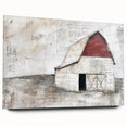 Acrylic glass wall art showcasing a scenic landscape with a barn, viewed from the side, highlighting its vibrant colors and sleek design, perfect for home decor.