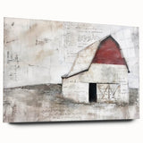 Acrylic glass wall art featuring a landscape barn design, showcasing vibrant colors and intricate details, viewed from the side without pins for an elegant display.