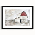 Black-framed landscape barn wall art with matting, showcasing rustic charm and detailed imagery, ideal for enhancing home decor in country-style interiors.