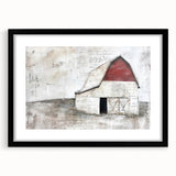 Black-framed landscape barn wall art with matting, showcasing rustic charm and detailed imagery, ideal for enhancing home decor in country-style interiors.