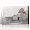 Framed landscape barn wall art featuring a black acrylic frame, showcasing a serene rural scene with vibrant colors, perfect for home décor enhancement.