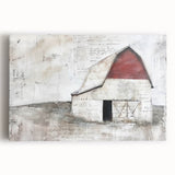 Stretched canvas featuring a vibrant landscape barn wall art design, showcasing a rustic red barn against a serene backdrop of rolling green hills and a clear blue sky. Perfect for enhancing farmhouse decor and adding a touch of countryside charm to any space. Ideal for art enthusiasts and home decorators seeking a nature-inspired focal point.