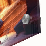 Close-up of a vibrant acrylic landscape artwork depicting colorful canyons, showcasing intricate details and textures, perfect for home decor and art enthusiasts.